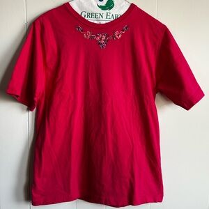 Pink T-Shirt with Floral Embroidery
